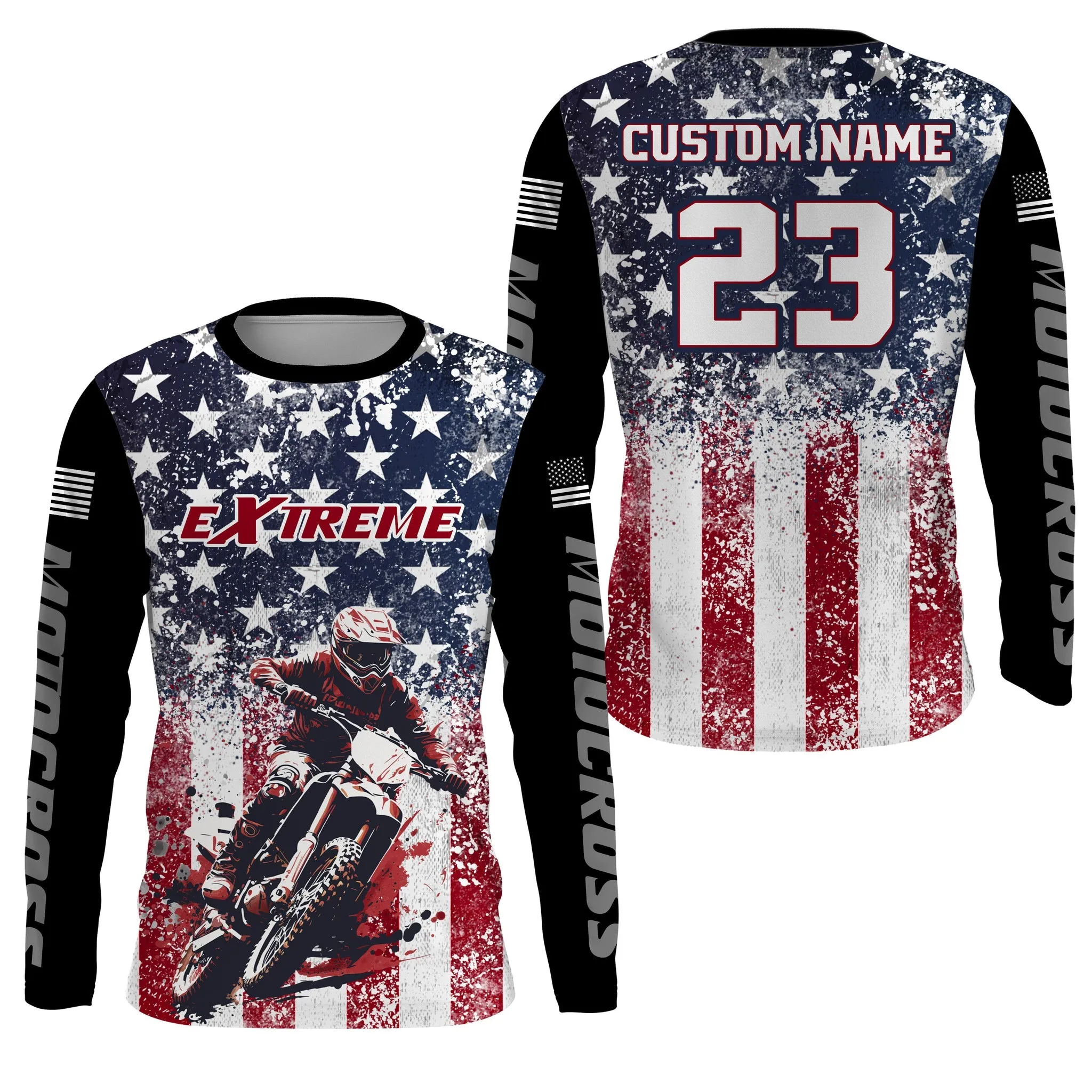 Motocross American Flag Racing Jersey Dirt Bike Long Sleeve Shirt Youth Men Women Brap Motorcycle