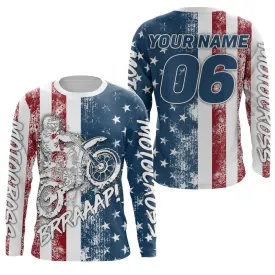 Motocross American Flag Racing Jersey Dirt Bike Long Sleeve Shirt Youth Men Women Brap Motorcycle