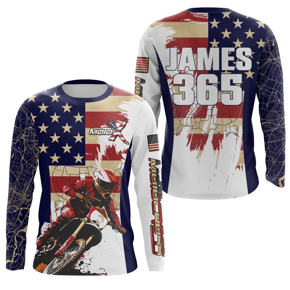 Motocross American Flag Racing Jersey Dirt Bike Long Sleeve Shirt Youth Men Women Brap Motorcycle