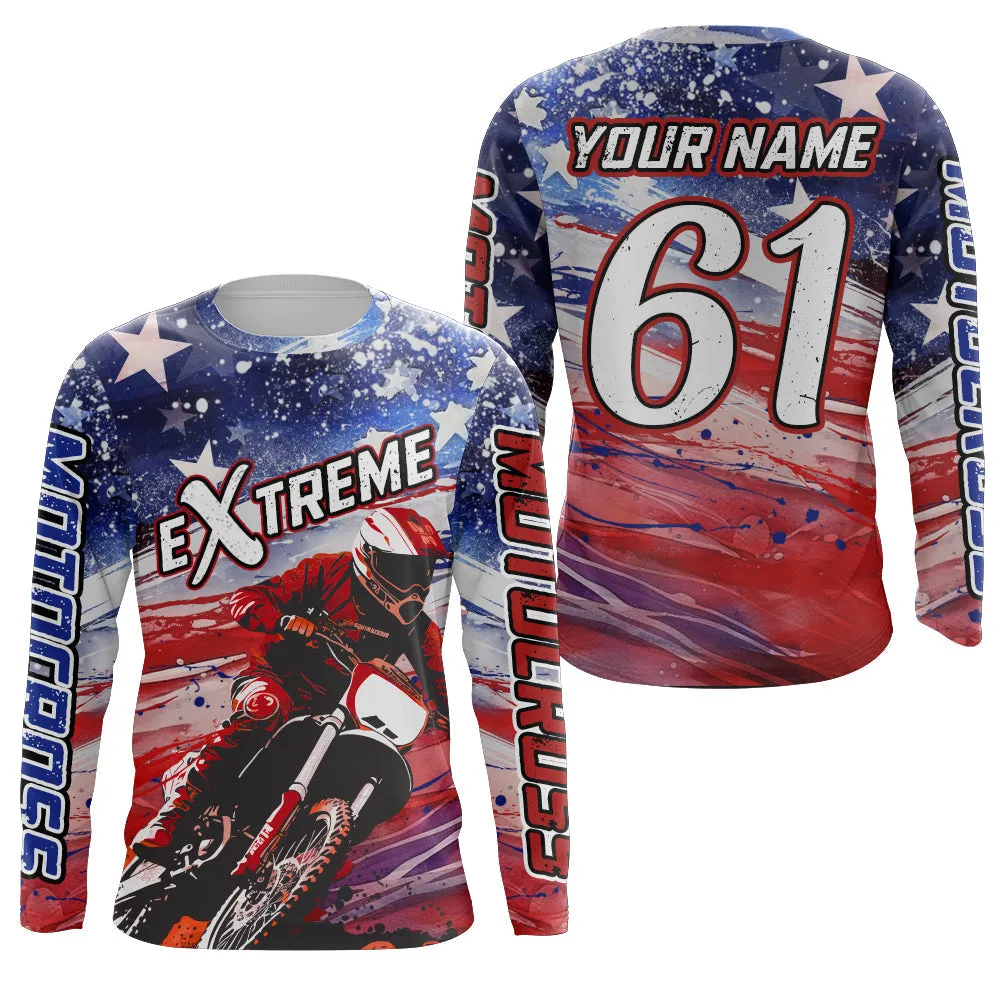 Motocross American Flag Racing Jersey Dirt Bike Long Sleeve Shirt Youth Men Women Brap Motorcycle