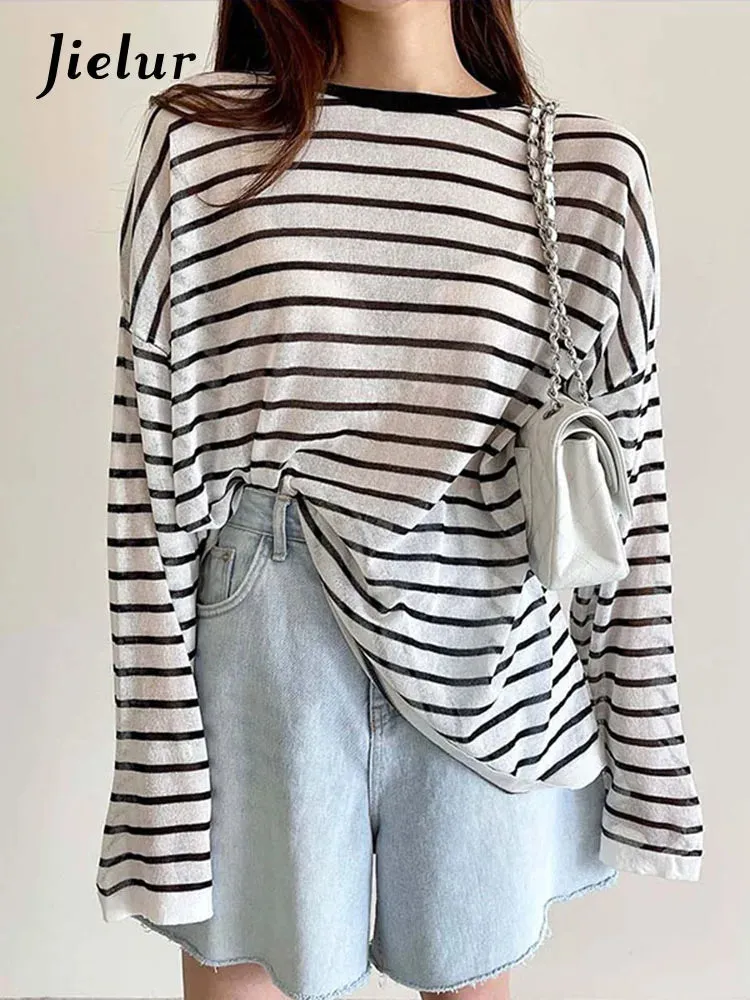 O-Neck Long Sleeve Striped Women T-Shirt Korean T Shirt Women Clothes Summer Autumn Tee Shirt Femme Ladies Tops