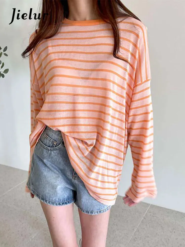 O-Neck Long Sleeve Striped Women T-Shirt Korean T Shirt Women Clothes Summer Autumn Tee Shirt Femme Ladies Tops