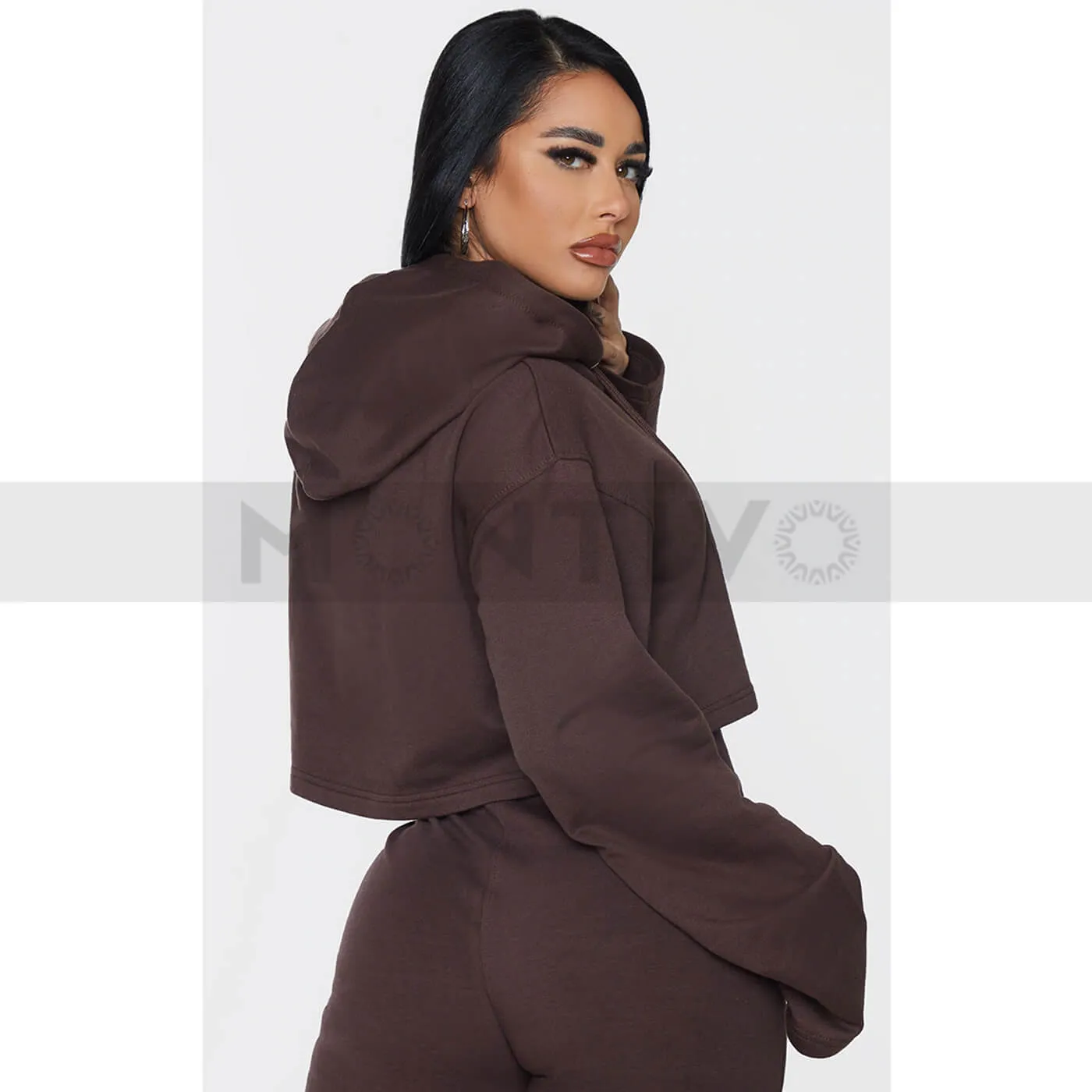 PTL Brown Crop Zip Hoodie