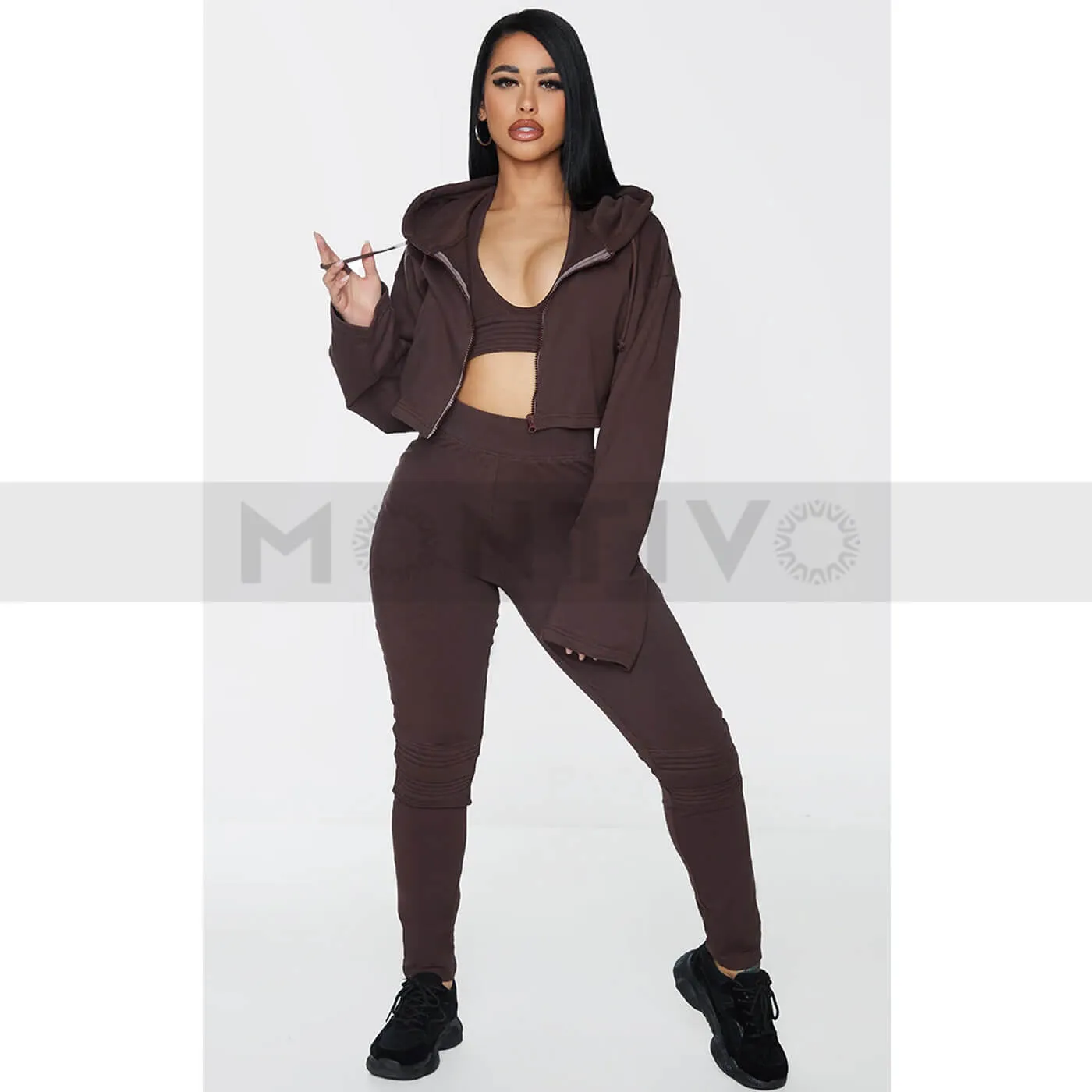 PTL Brown Crop Zip Hoodie