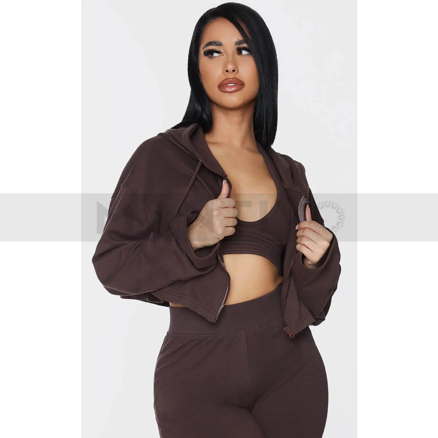 PTL Brown Crop Zip Hoodie