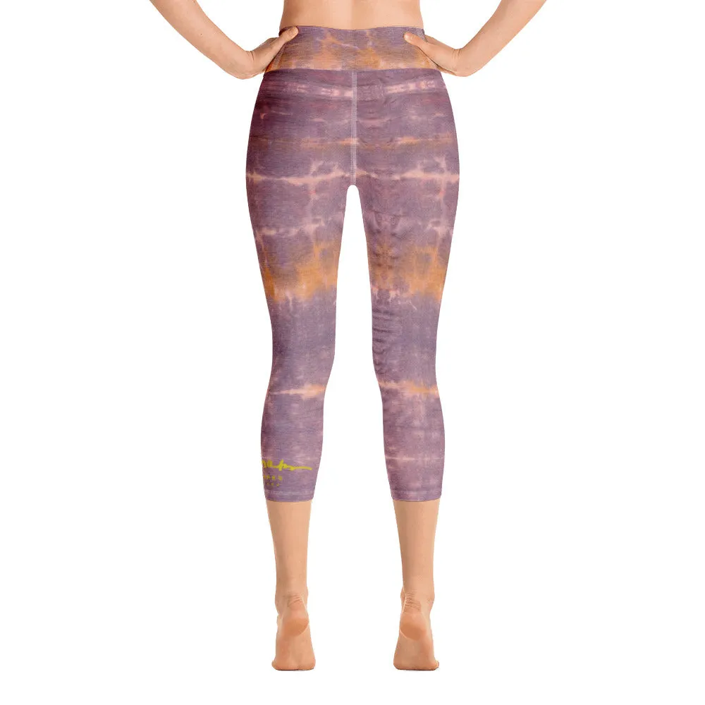 Purple Sunset Tie Dye Yoga Capri Leggings