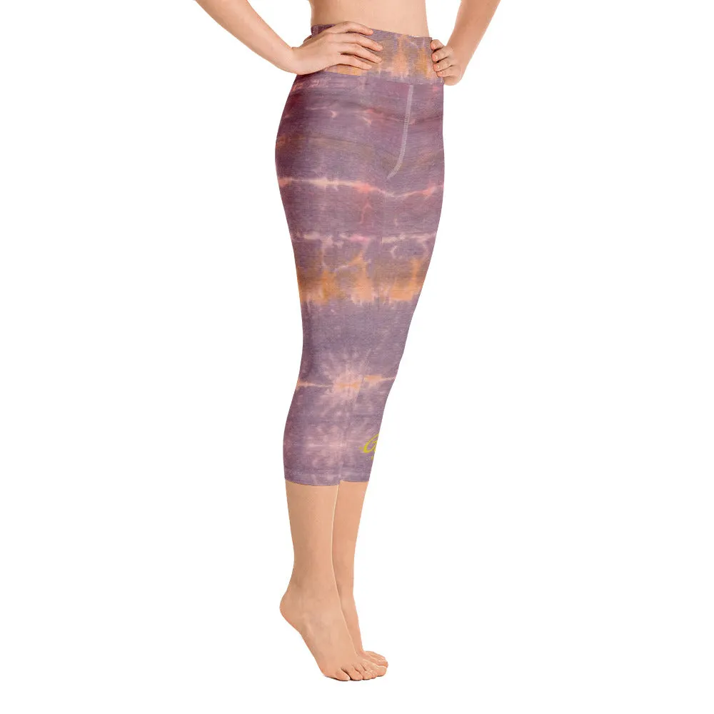 Purple Sunset Tie Dye Yoga Capri Leggings