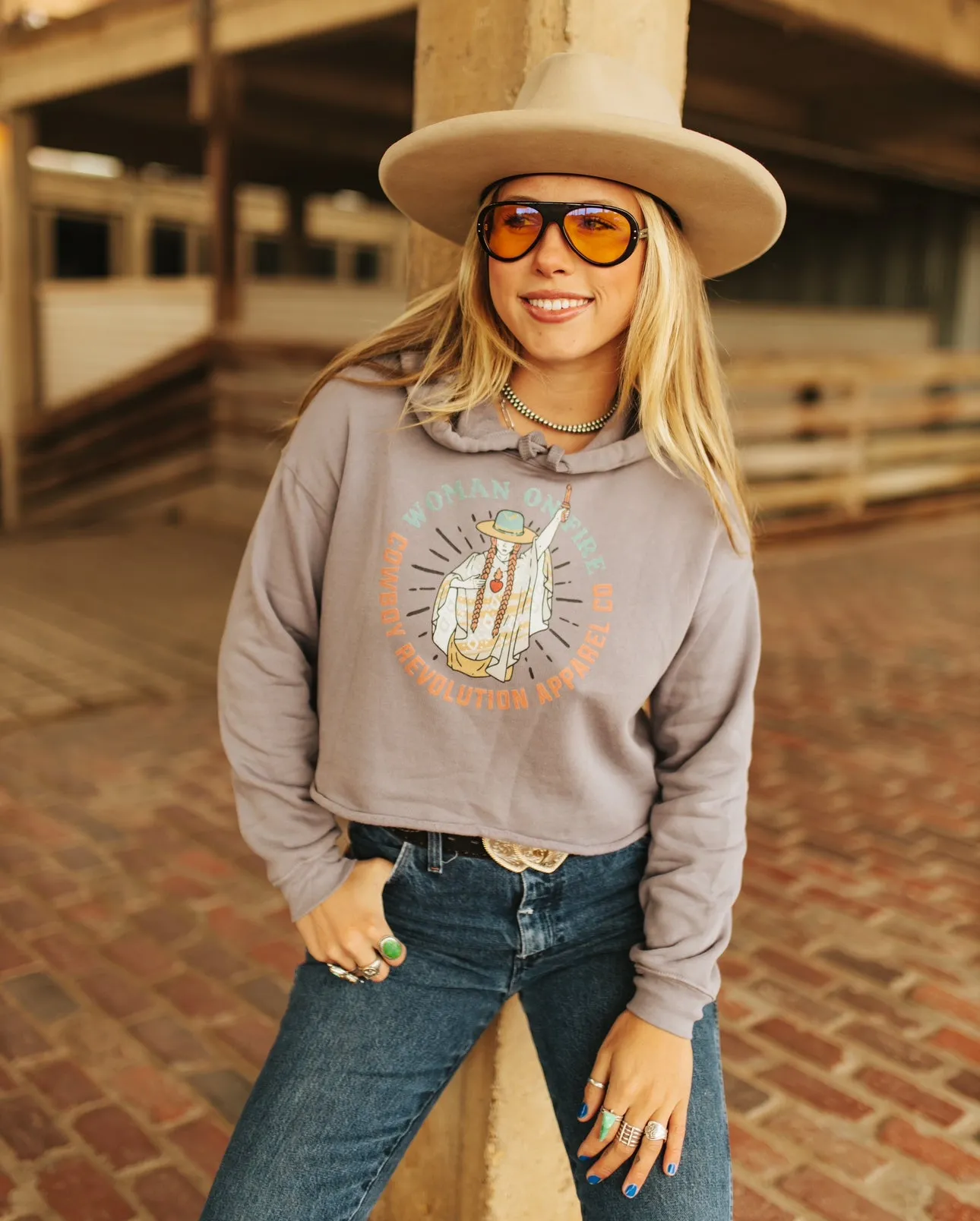 "Woman On Fire" Cowboy Revolution Women's Fit Crop Hoodie