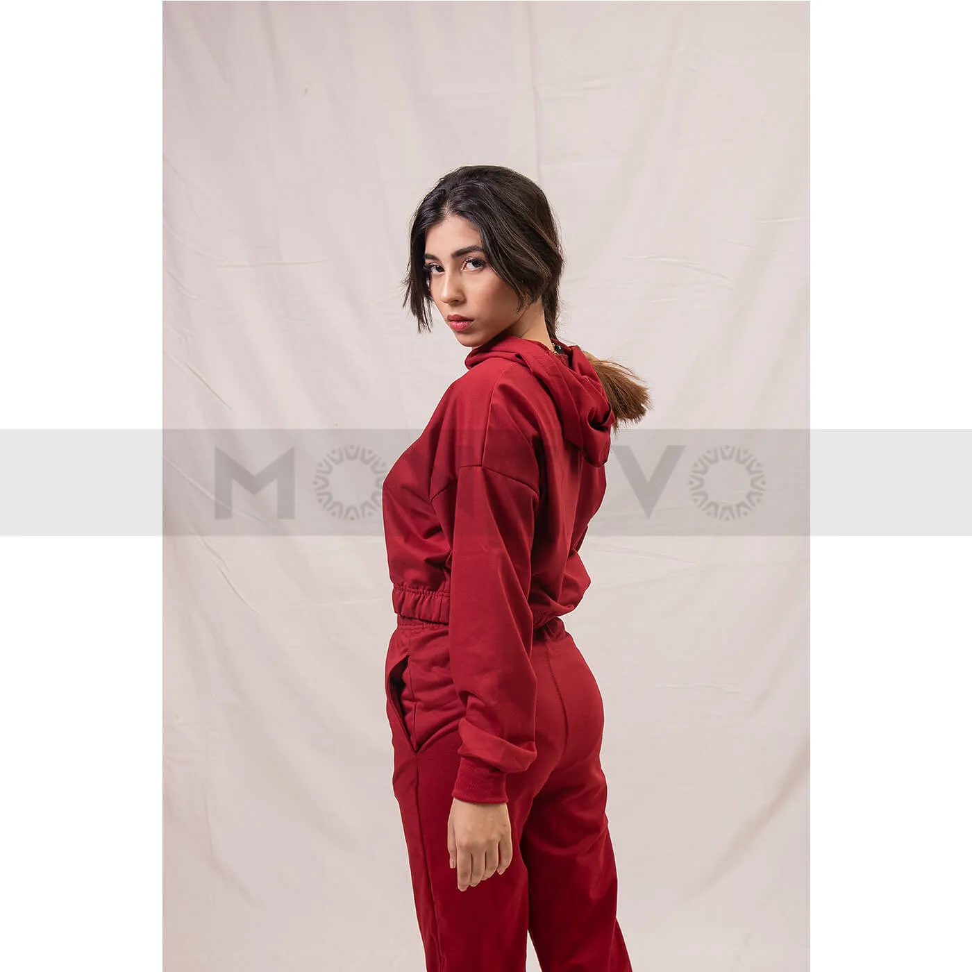 Red Oversized Cropped Hoodie