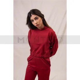 Red Oversized Cropped Hoodie