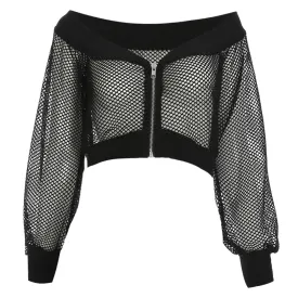 Sexy Short Gothic Mesh See-Through Hollow Off Shoulder Long Sleeve