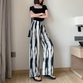 Slimming Print Casual Draping Thin High-Waisted Silky Floor-Length Pants