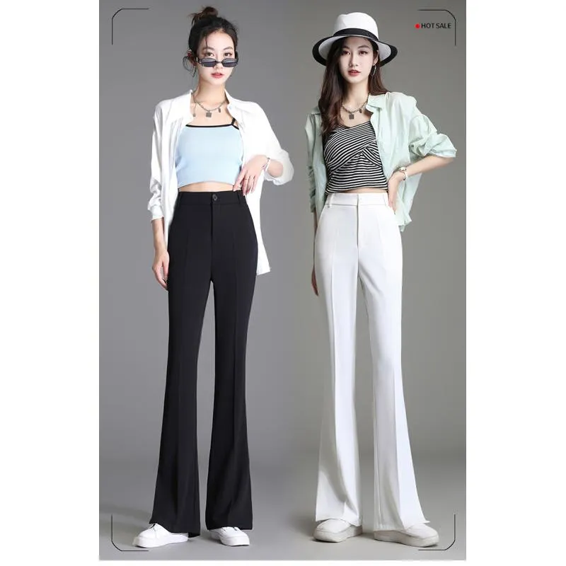 Slit Silky Split Floor-Length High-Waisted Plus Slim-Fit Pants