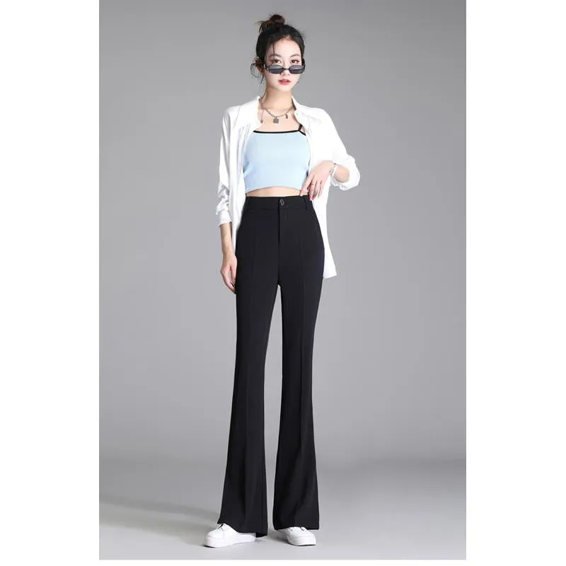 Slit Silky Split Floor-Length High-Waisted Plus Slim-Fit Pants