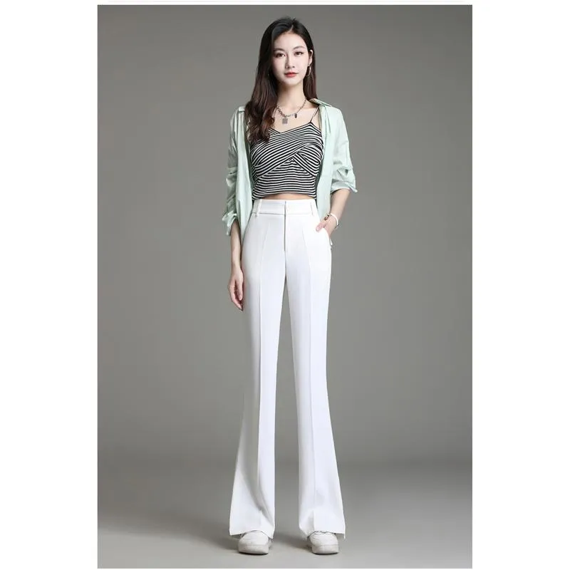 Slit Silky Split Floor-Length High-Waisted Plus Slim-Fit Pants