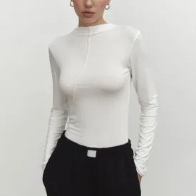 Solid Slimming T Shirts For Women Mock Neck Long Sleeves Minimalist Temperament T Shirt Female Fashion Clothes