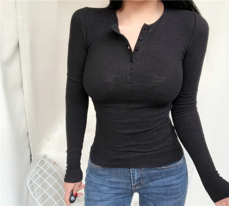 Spring Sexy Korean Style Slim Fit Skinny Long Sleeve