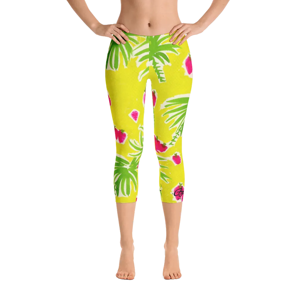 Strawberry Tropic Capri Leggings