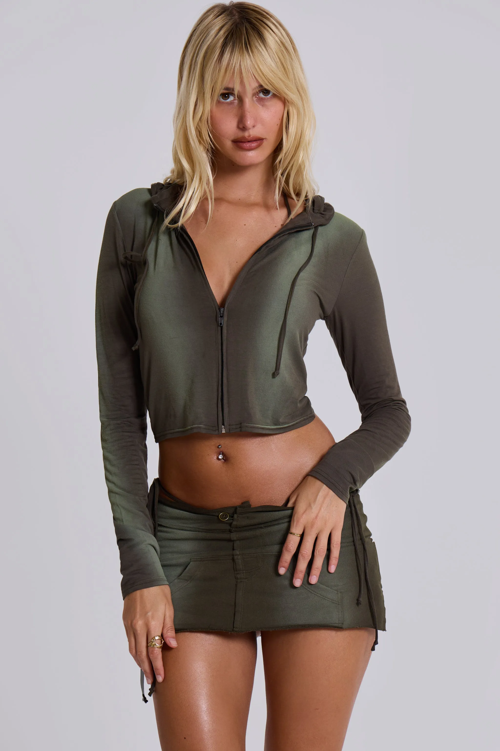 Tacha Zip Through Ombré Crop Hoodie