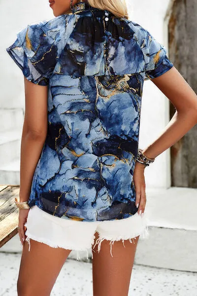 TEEK - Printed Ruffled Mock Neck Blouse