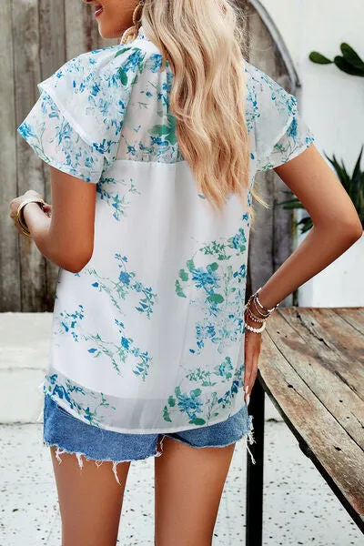 TEEK - Printed Ruffled Mock Neck Blouse