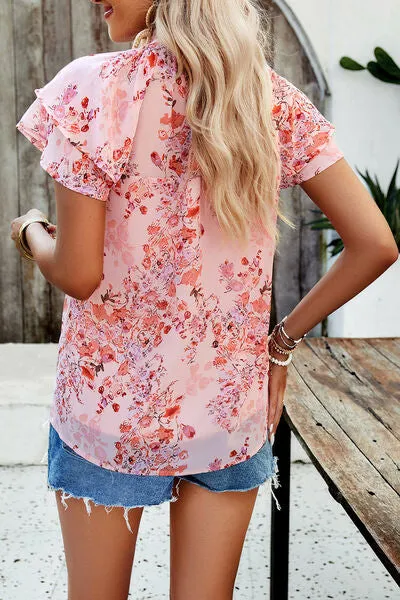 TEEK - Printed Ruffled Mock Neck Blouse