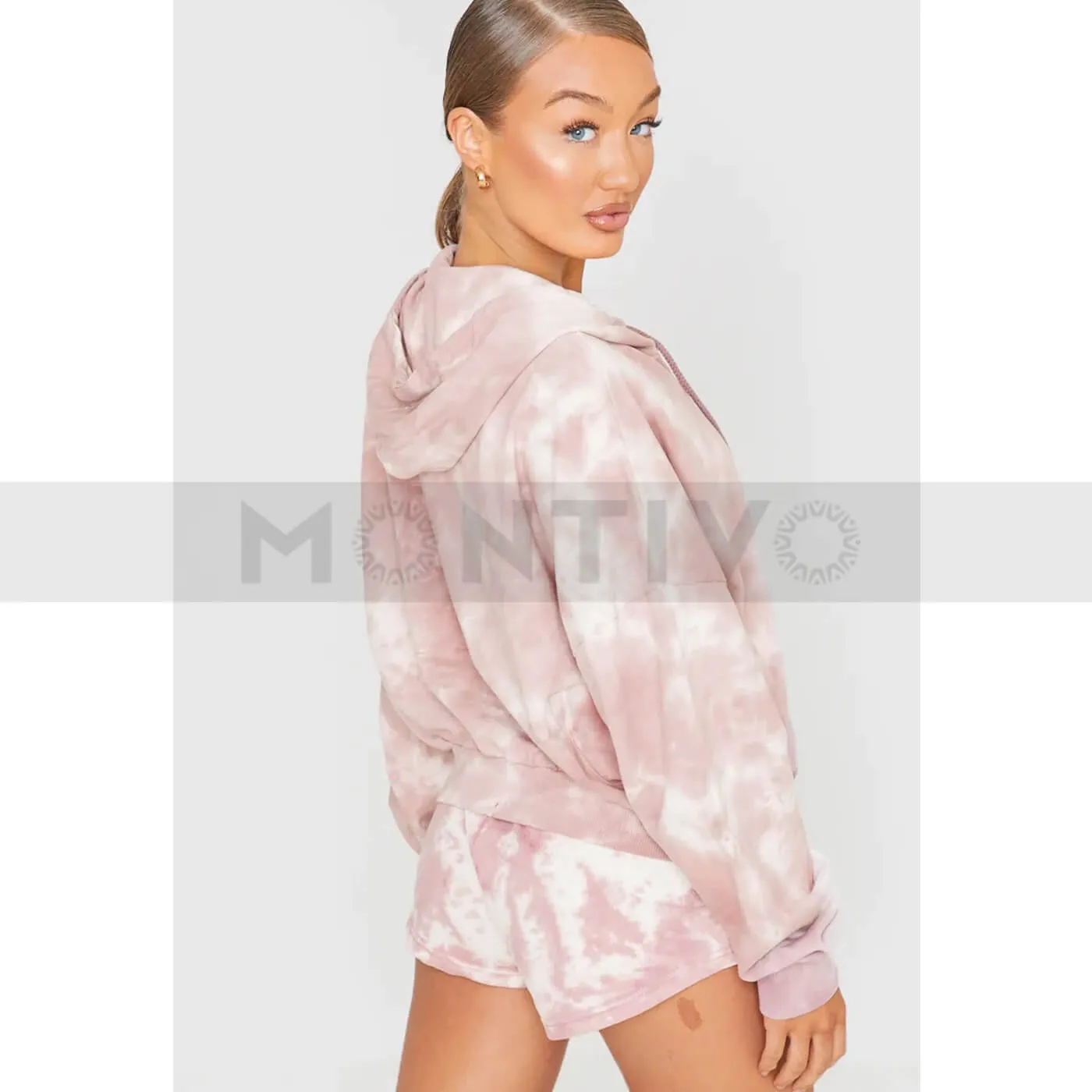 Tie-Dye Pink Crop Zip Hoodie