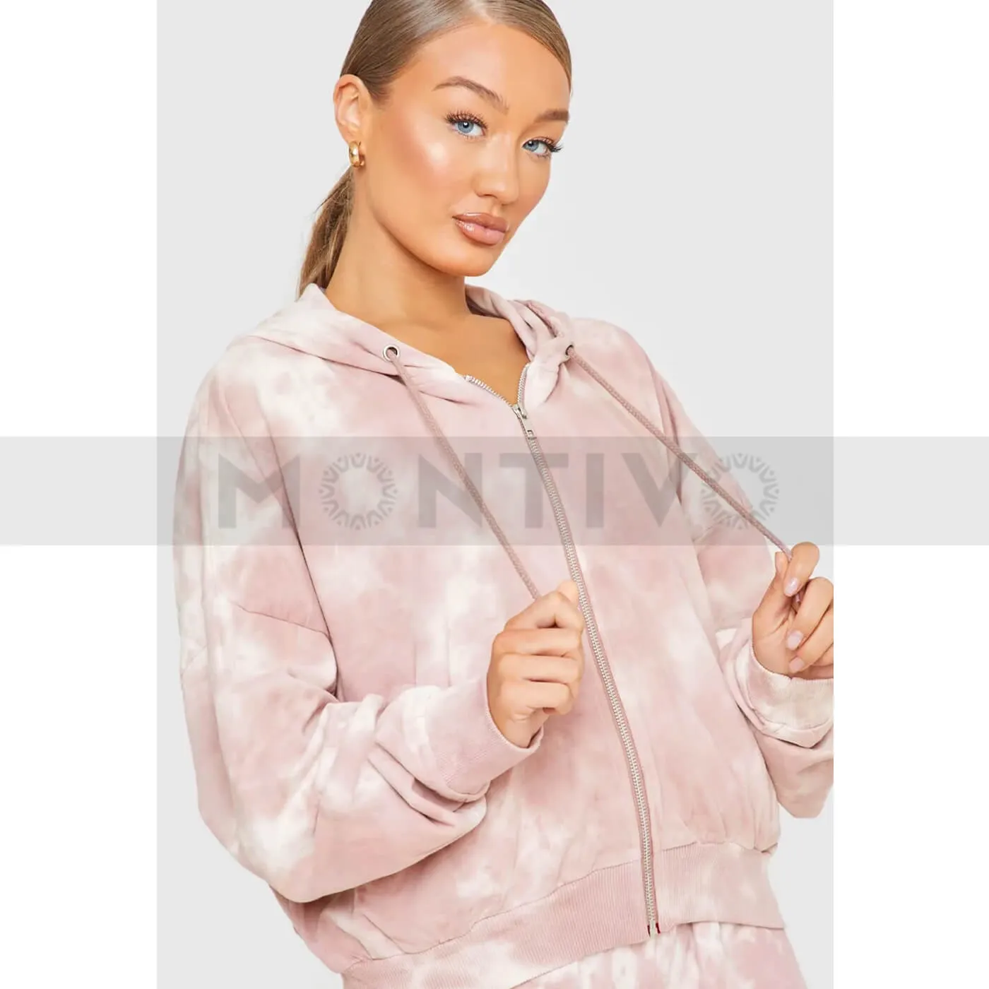 Tie-Dye Pink Crop Zip Hoodie