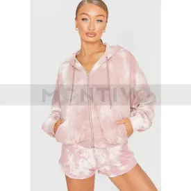 Tie-Dye Pink Crop Zip Hoodie