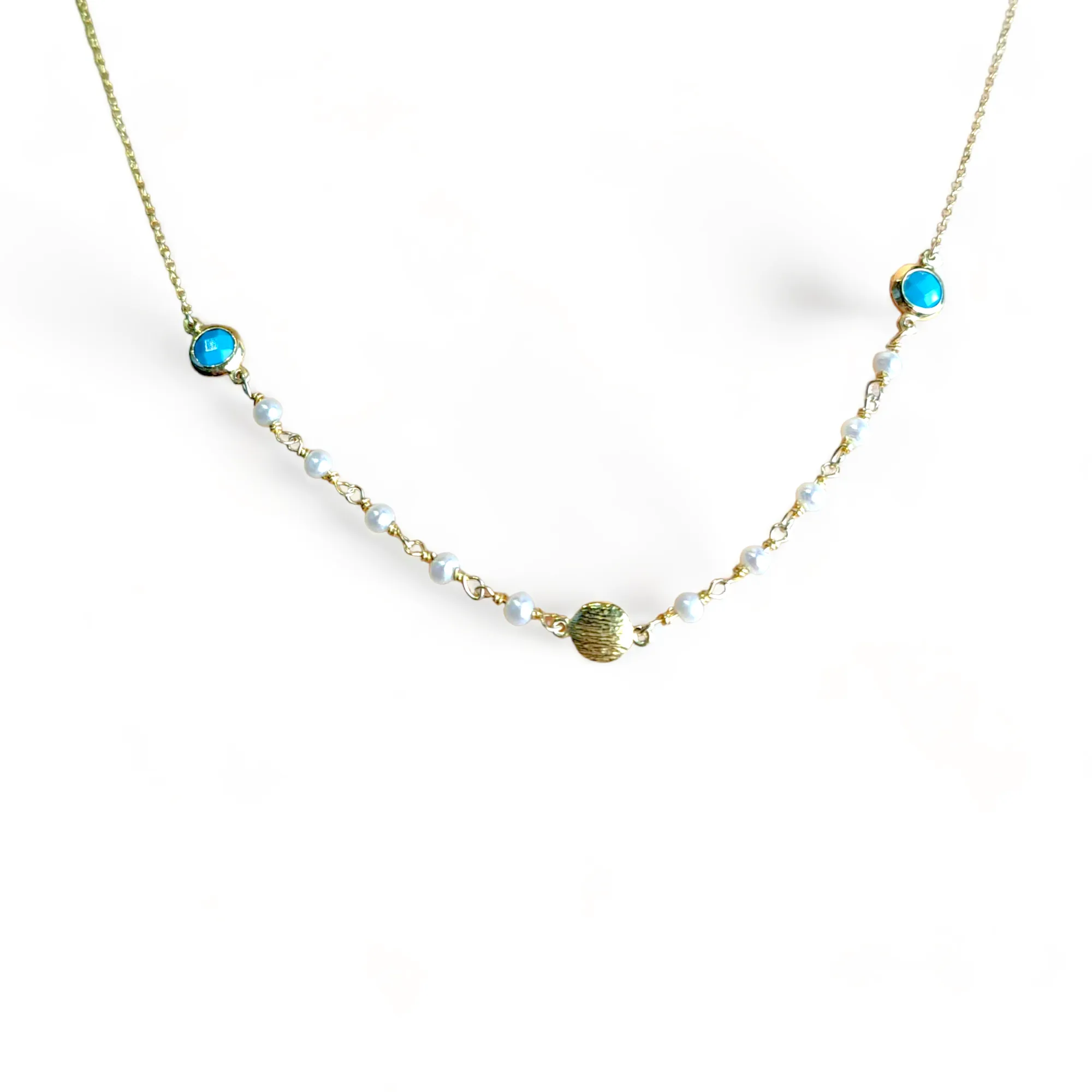 Vernus | Capri Necklace | Pearl & Turrquoise Cz | GPS 925