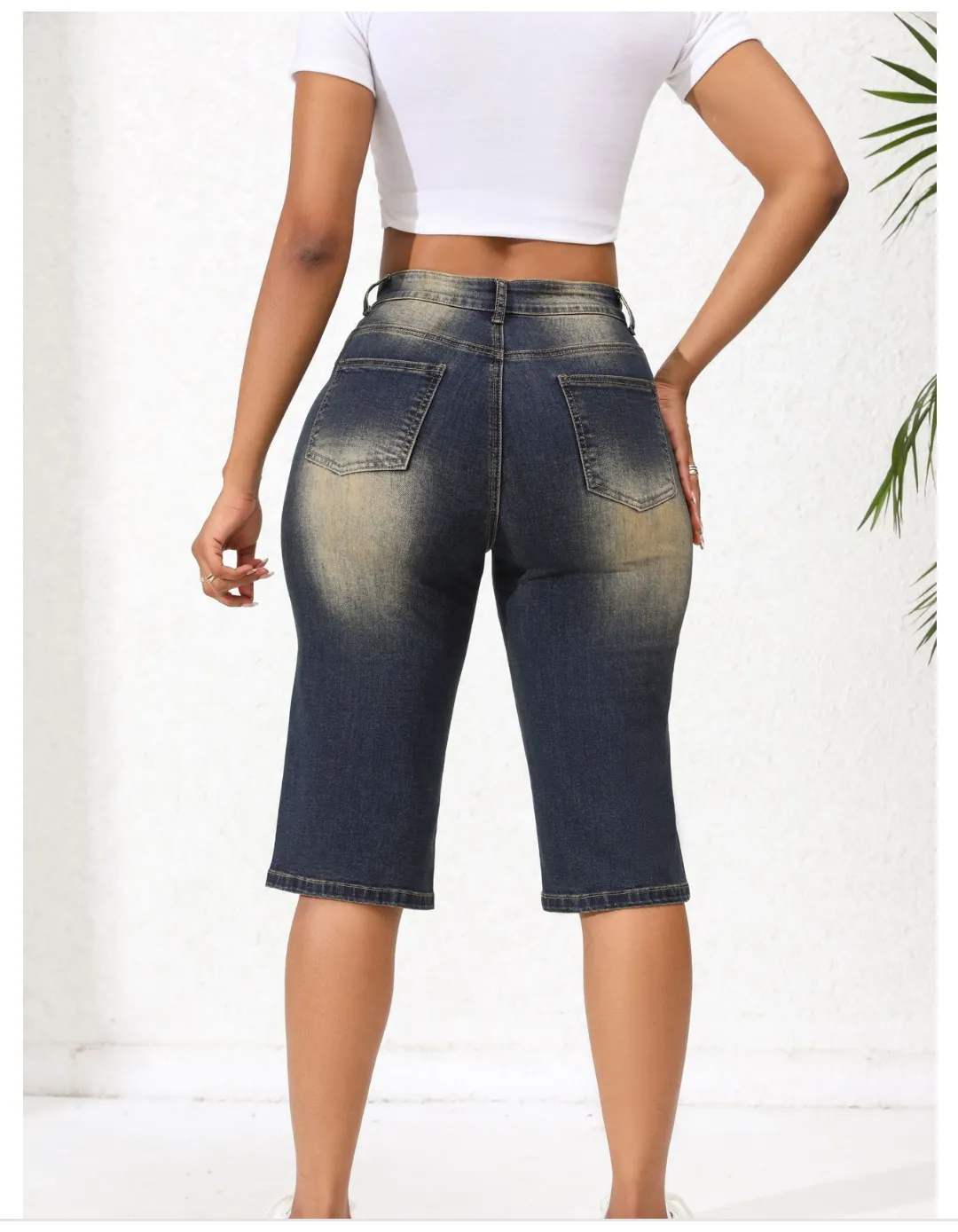 Washed out Vintage Denim Cropped Pants Women Spring Summer Straight Loose Jeans