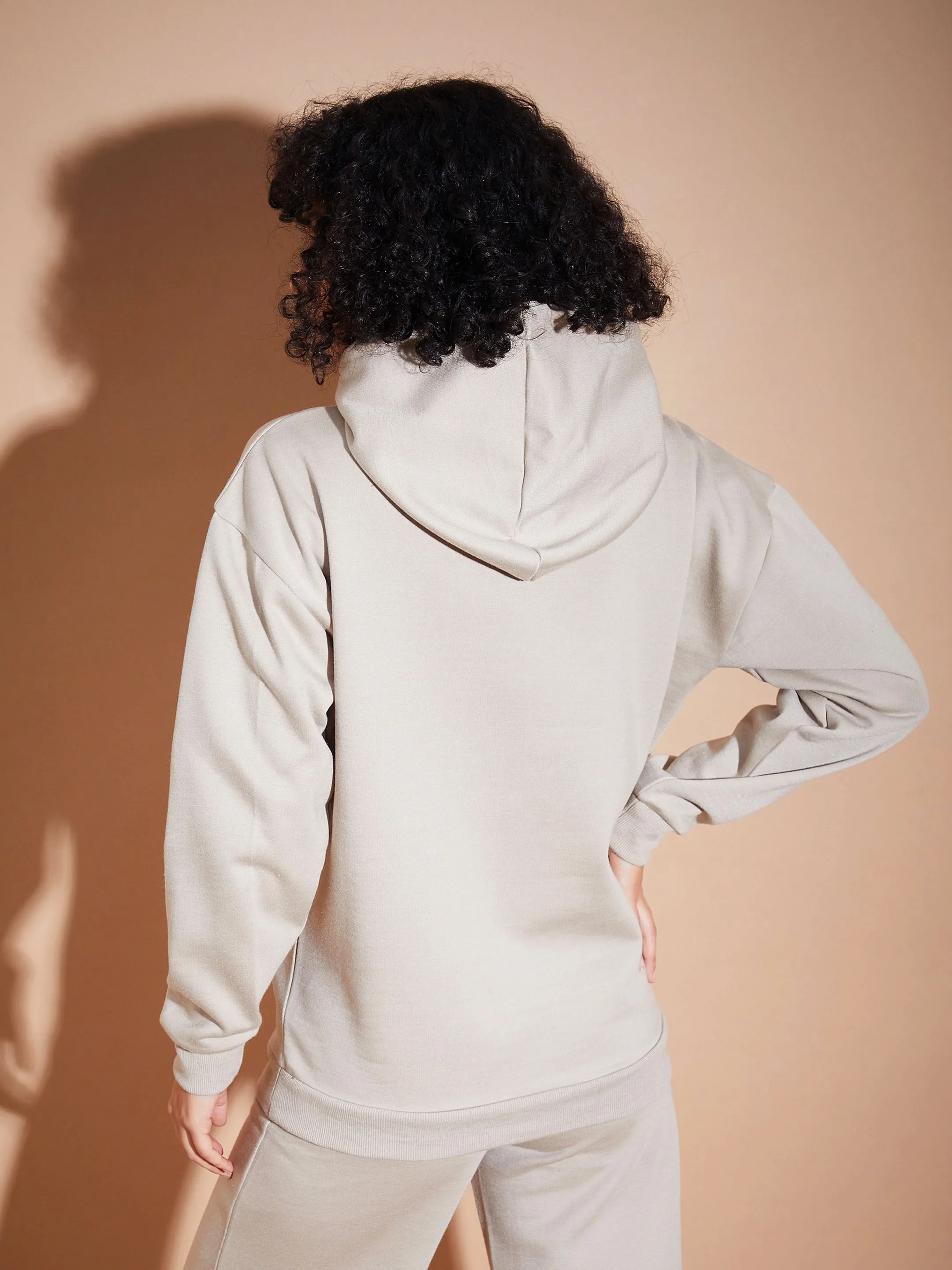 Women Beige Fleece Oversized Hoodie