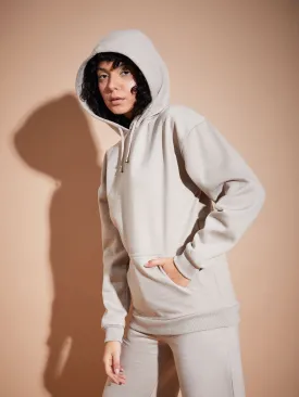 Women Beige Fleece Oversized Hoodie