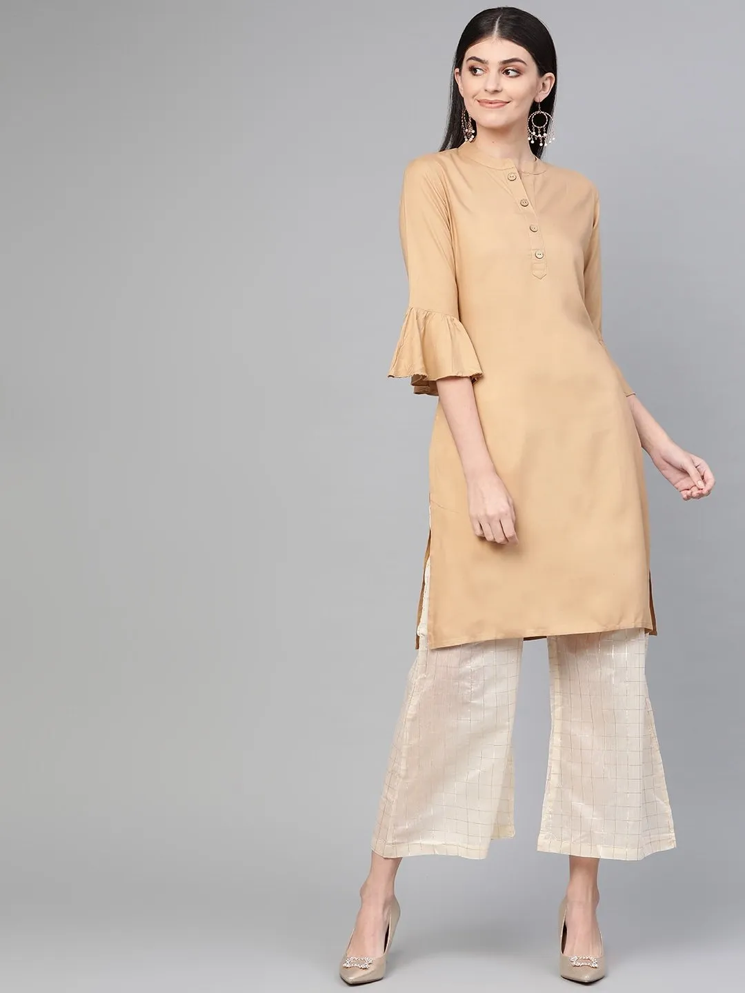 Women Beige Straight Kurta