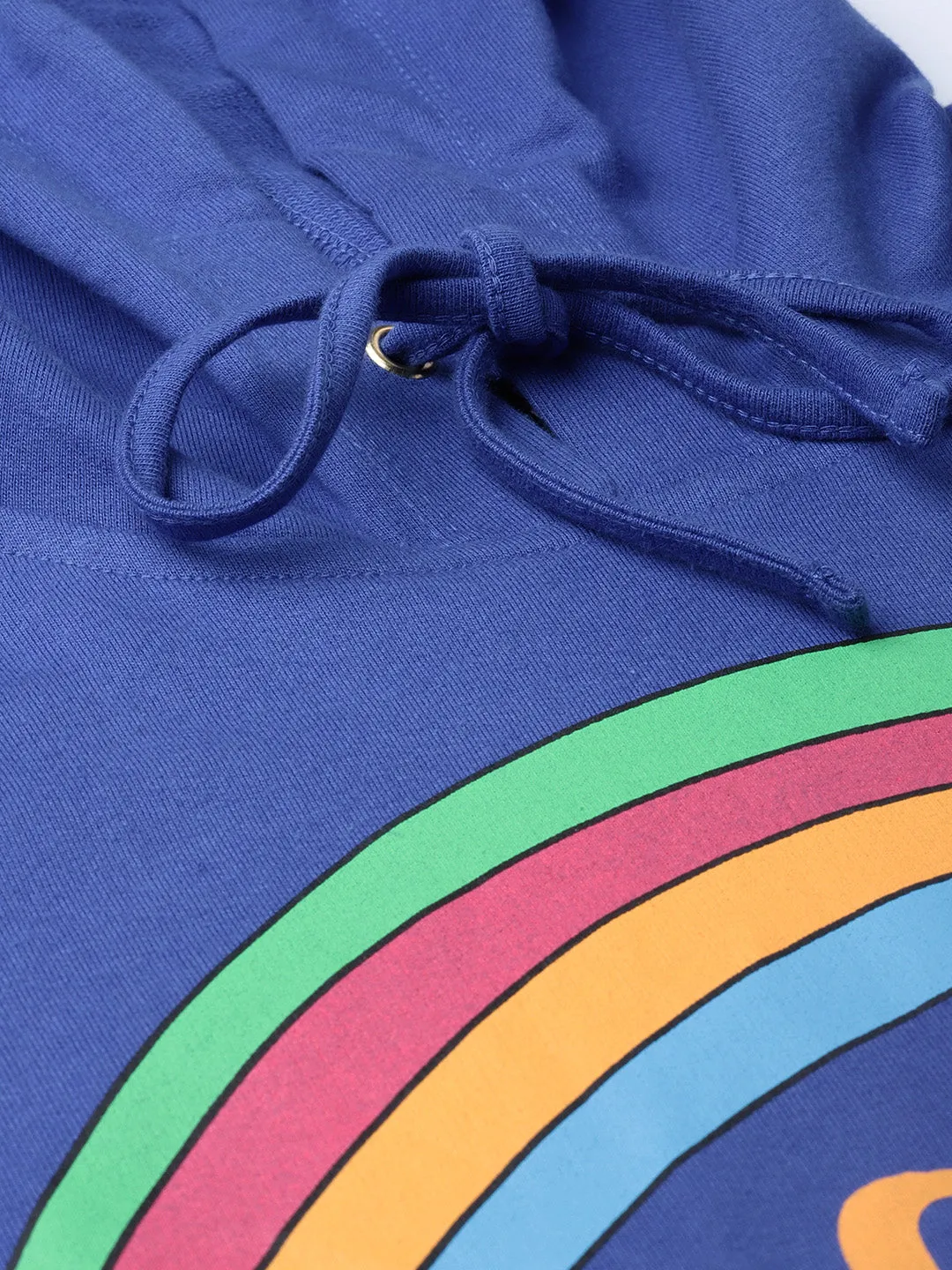 Women Blue Rainbow Print Crop Hoodie