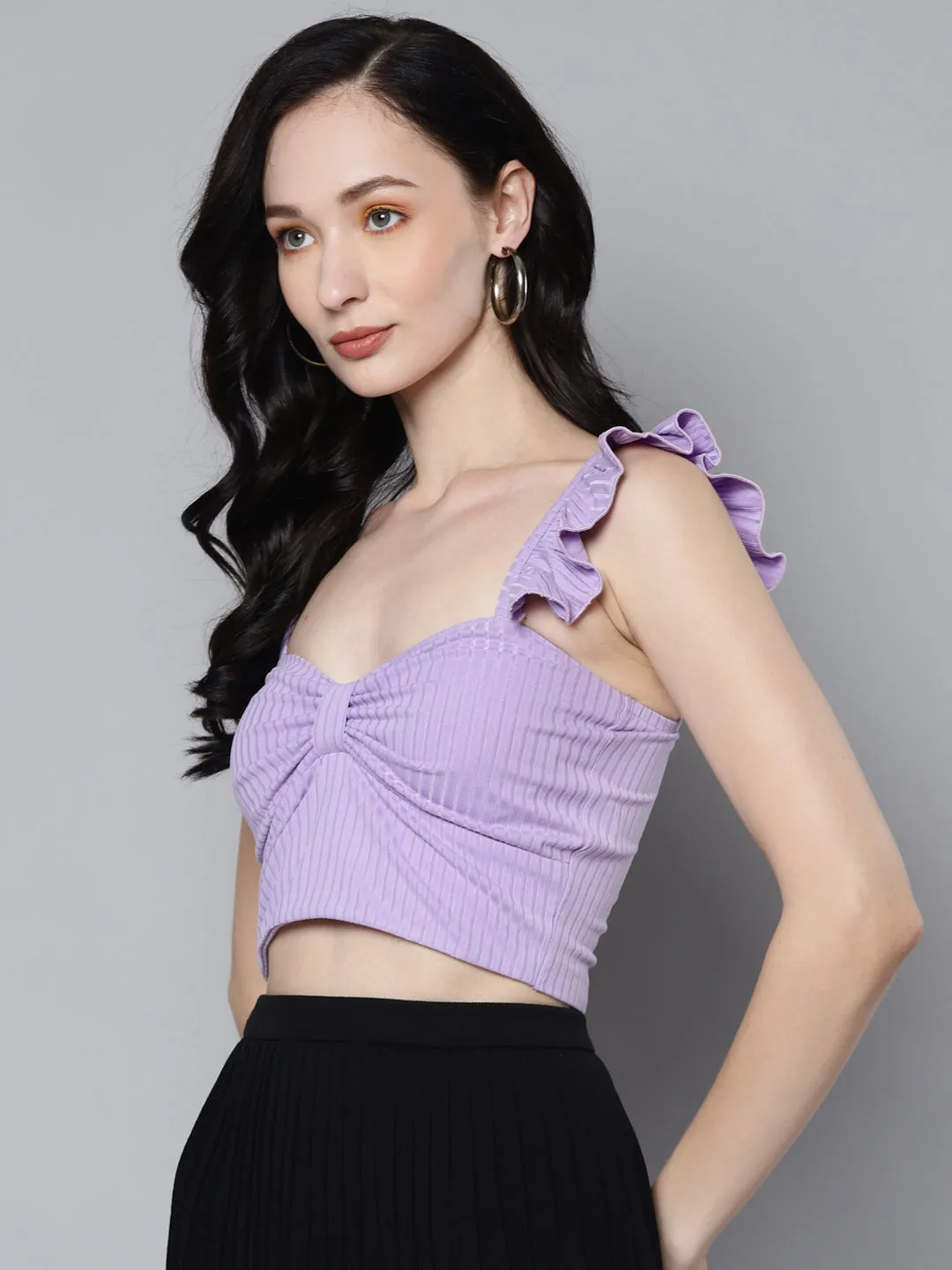 Women Lavender Rib Sweetheart Neck Crop Top