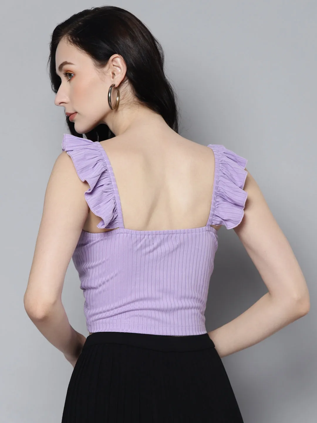 Women Lavender Rib Sweetheart Neck Crop Top