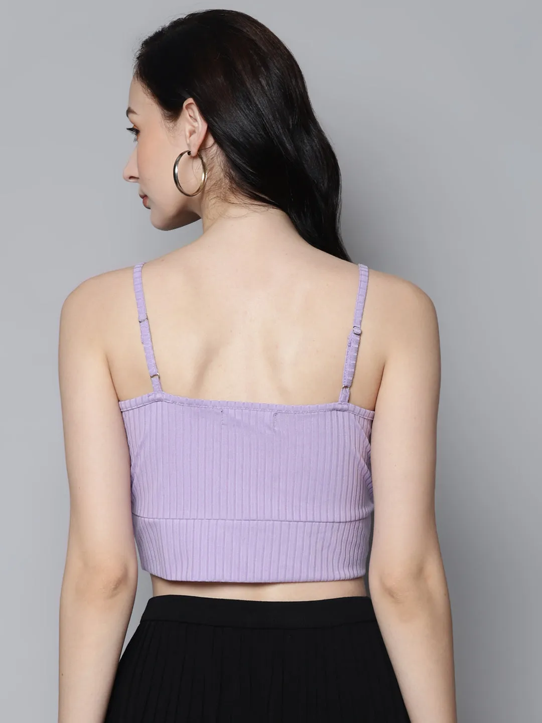 Women Lavender Rib Wrap Neck Crop Top