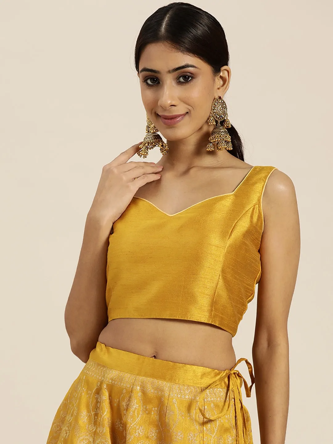 Women Mustard Sweetheart Neck Crop Top