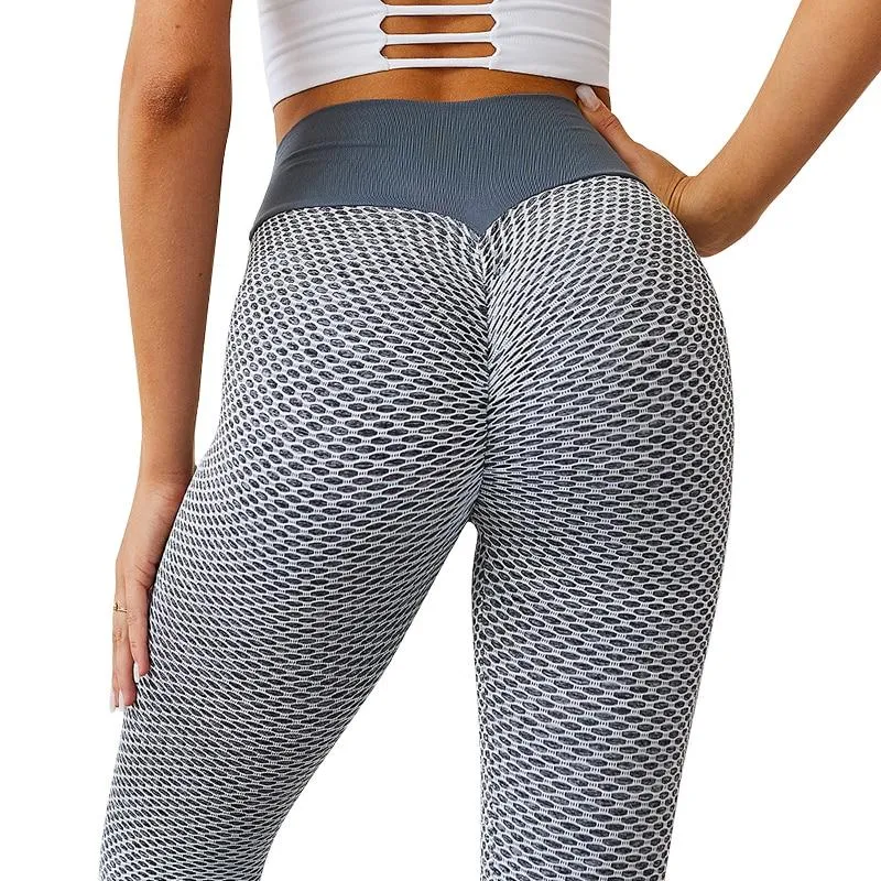 Women Seamless Grid High Waist Push Up Gym Yoga Leggings