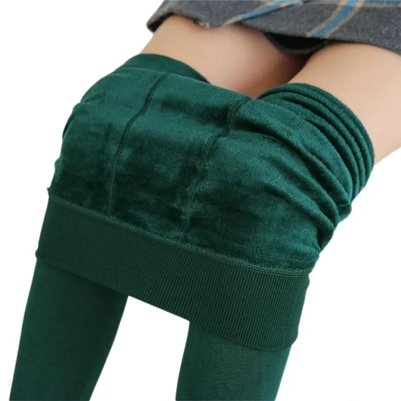 Women  Warm High Waist Thick Velvet Stretchy Leggings