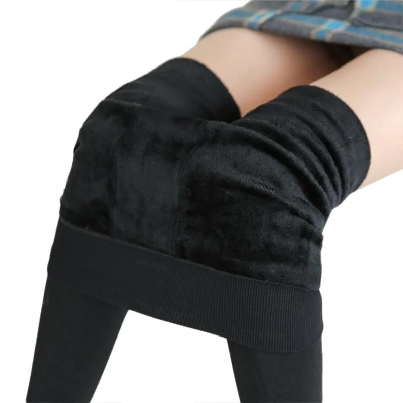 Women  Warm High Waist Thick Velvet Stretchy Leggings