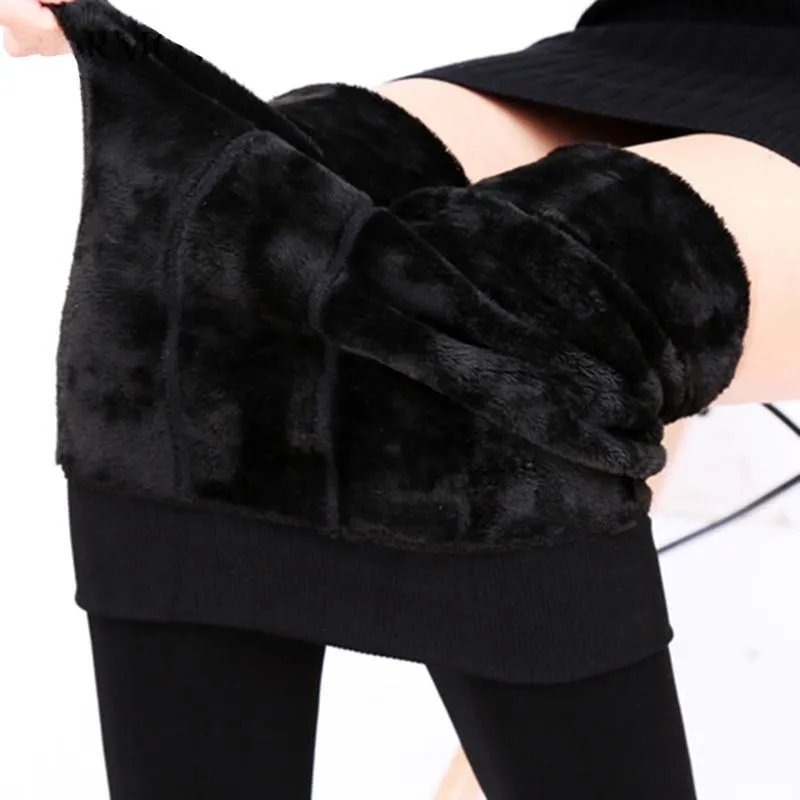 Women  Warm High Waist Thick Velvet Stretchy Leggings