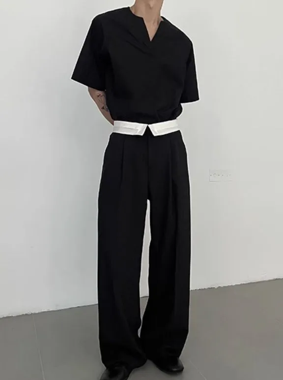 Zhou High-Waisted Contrast Trousers