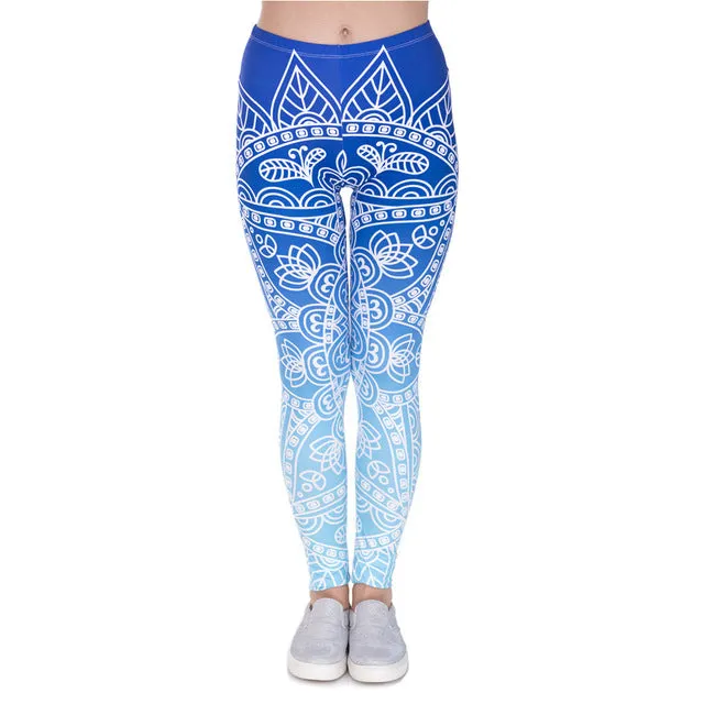 Zohra High Quality Women Legins Mandala Ombre Blue Printing Legging Fashion Casual High Waist Woman Leggings