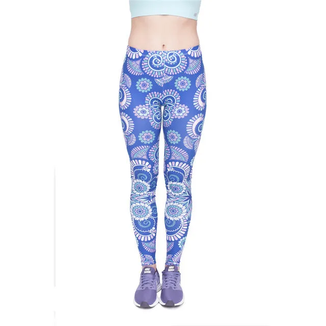 Zohra High Quality Women Legins Mandala Ombre Blue Printing Legging Fashion Casual High Waist Woman Leggings